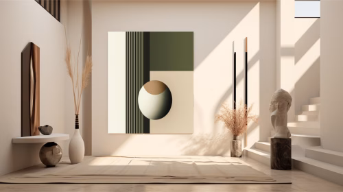 Quadro De Luxo Arte Abstrata em Tons de Verde, Fendi e Branco