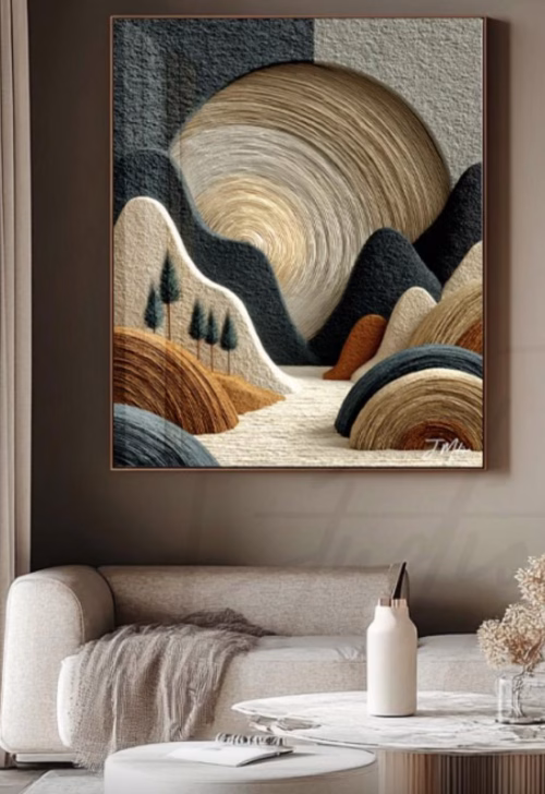 Quadro De Luxo Arte Abstrata Natureza com Efeito 3D e Textura