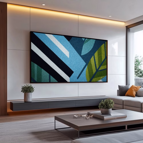 Quadro De Luxo Arte Abstrata Natureza Efeito Textura em Tons de Azul, Verde, Branco e Preto