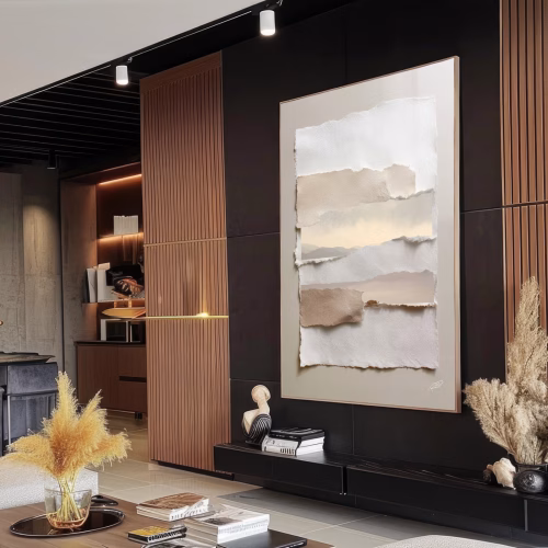 Quadro De Luxo Arte Abstrata Efeito Textura em Tons Neutros