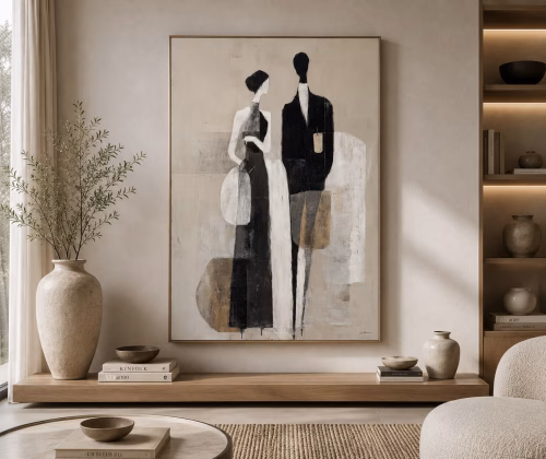 Quadro De Luxo Casal Minimalista Conexões | Elegância em Preto e Branco