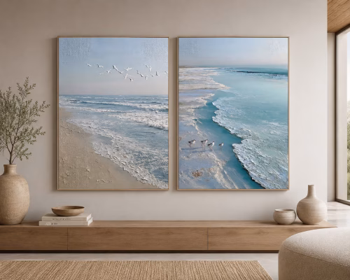 Jogo com 2 Quadros De Luxo Duo Oceano | A Beleza do Mar em Dois Tempos