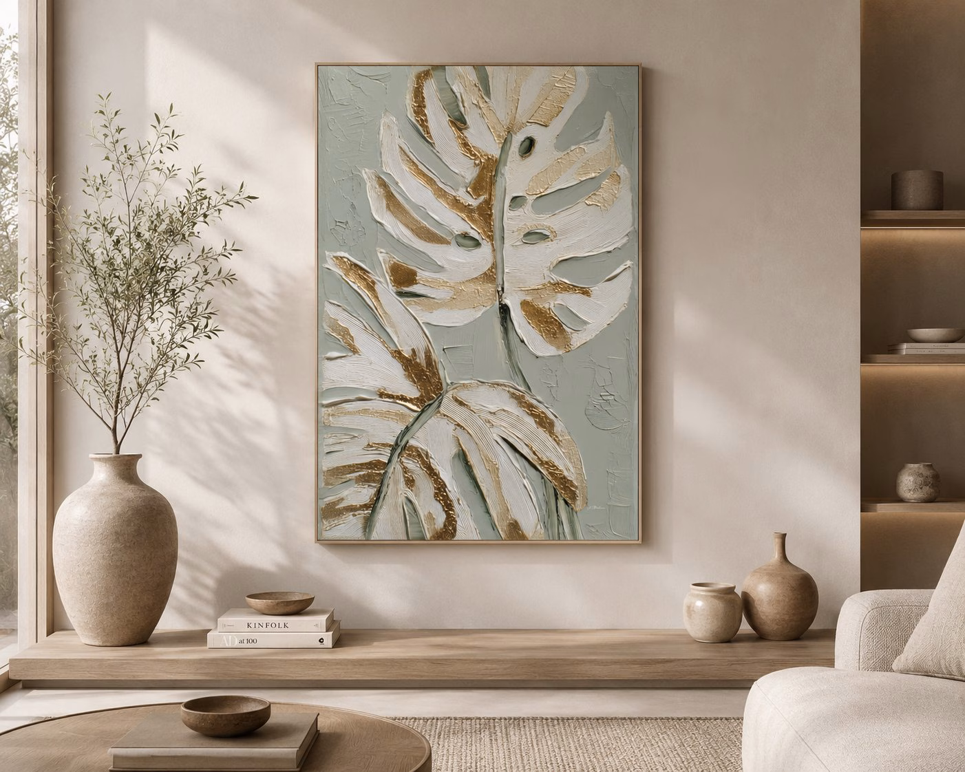 Quadro De Luxo Folhagens Douradas | Elegância Botânica